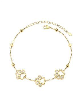 Sterling Silver Pet Paw Print Bracelet Sympathy Gift for Pet Lovers